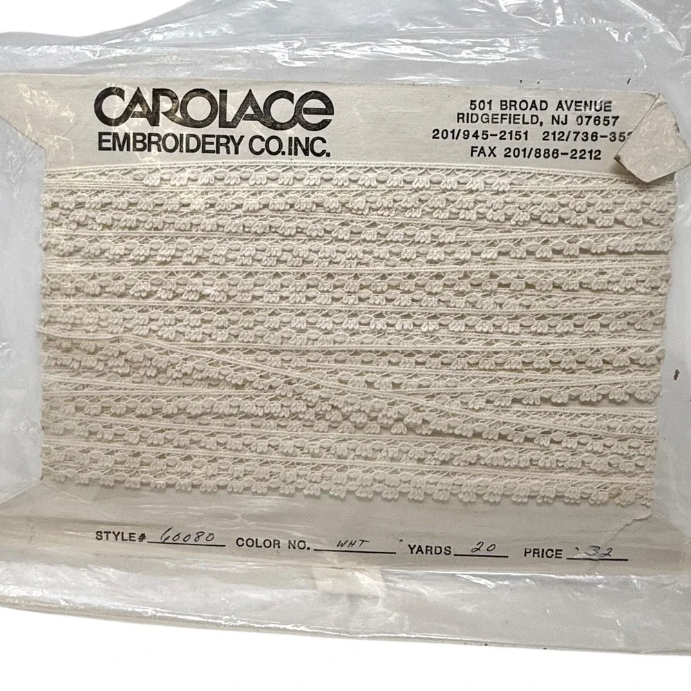 Deadstock Sealed Carolace Jay Co  Lace Trim White 20 Yards New Eyelet Scalloped